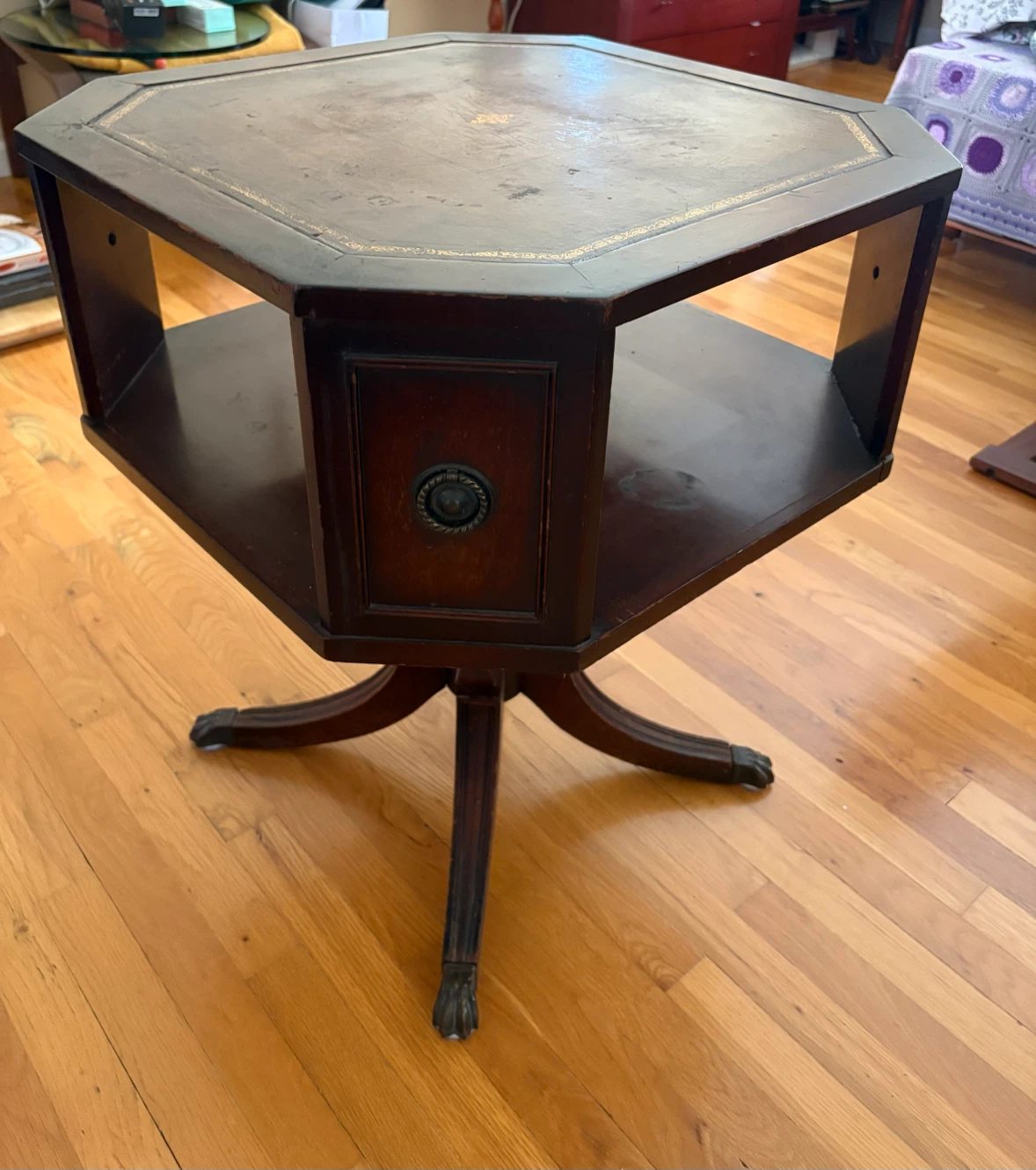 Vintage Octagonal Side Table with Drawer - photo 4