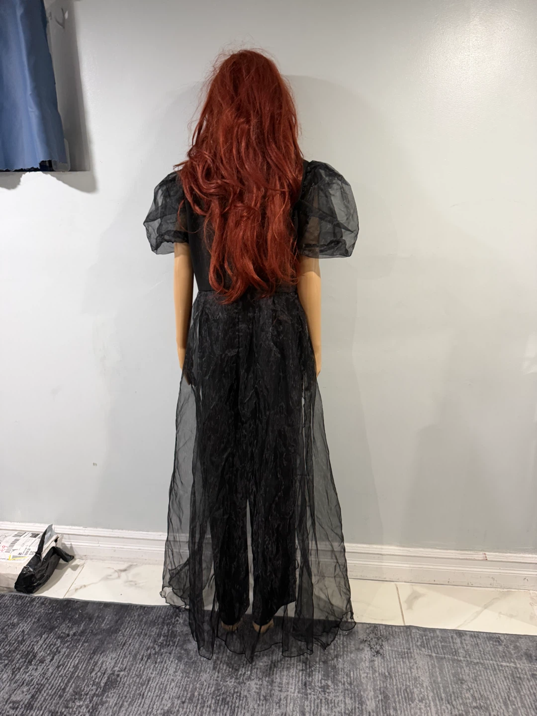 Black Sheer Puff Sleeve Jumpsuit - photo 2