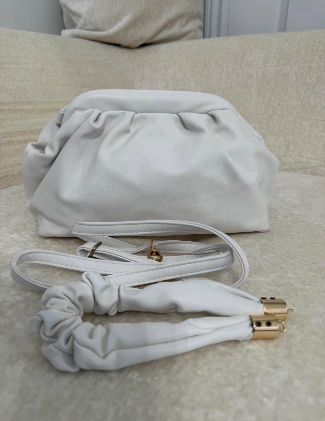 White Clutch Handbag with Strap