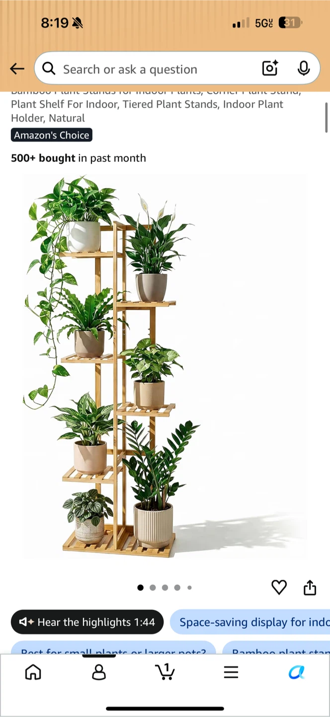 Natural Bamboo 5-Tier Corner Plant Stand