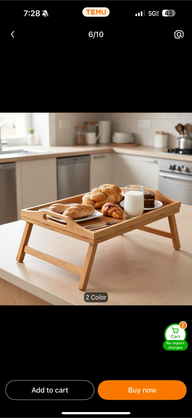 Bamboo Breakfast Tray with Foldable Legs