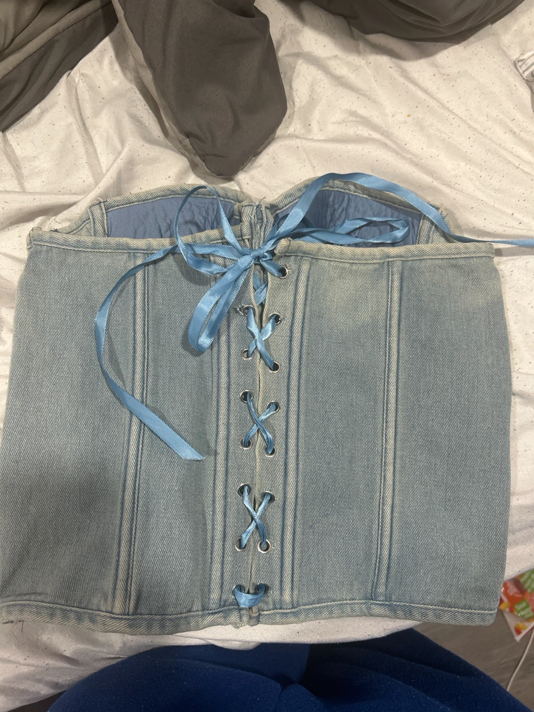 Denim Corset Top with Rhinestone Embellishment - photo 2