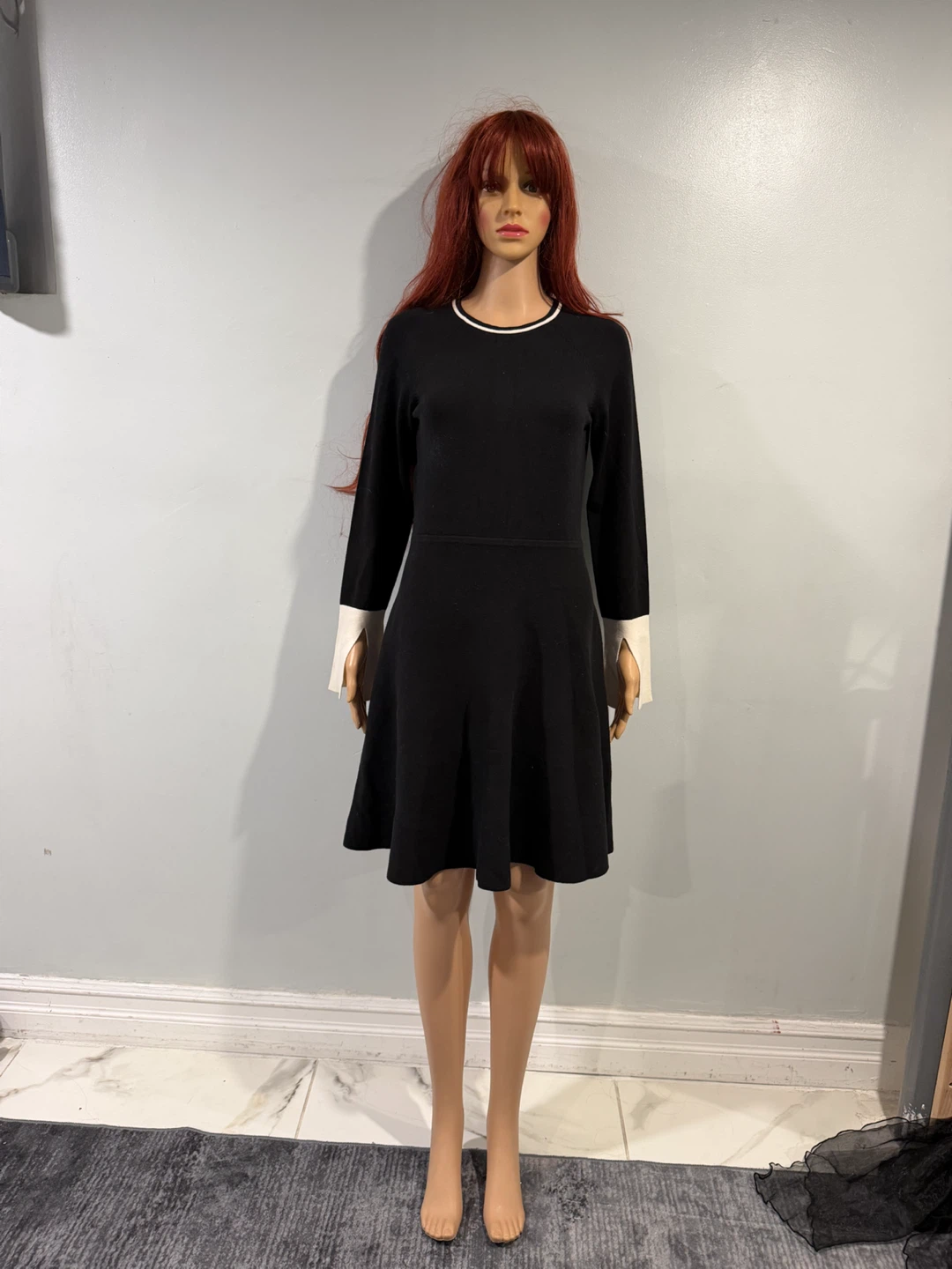 Vince Camuto Black Sweater Dress with White Cuffs Size S