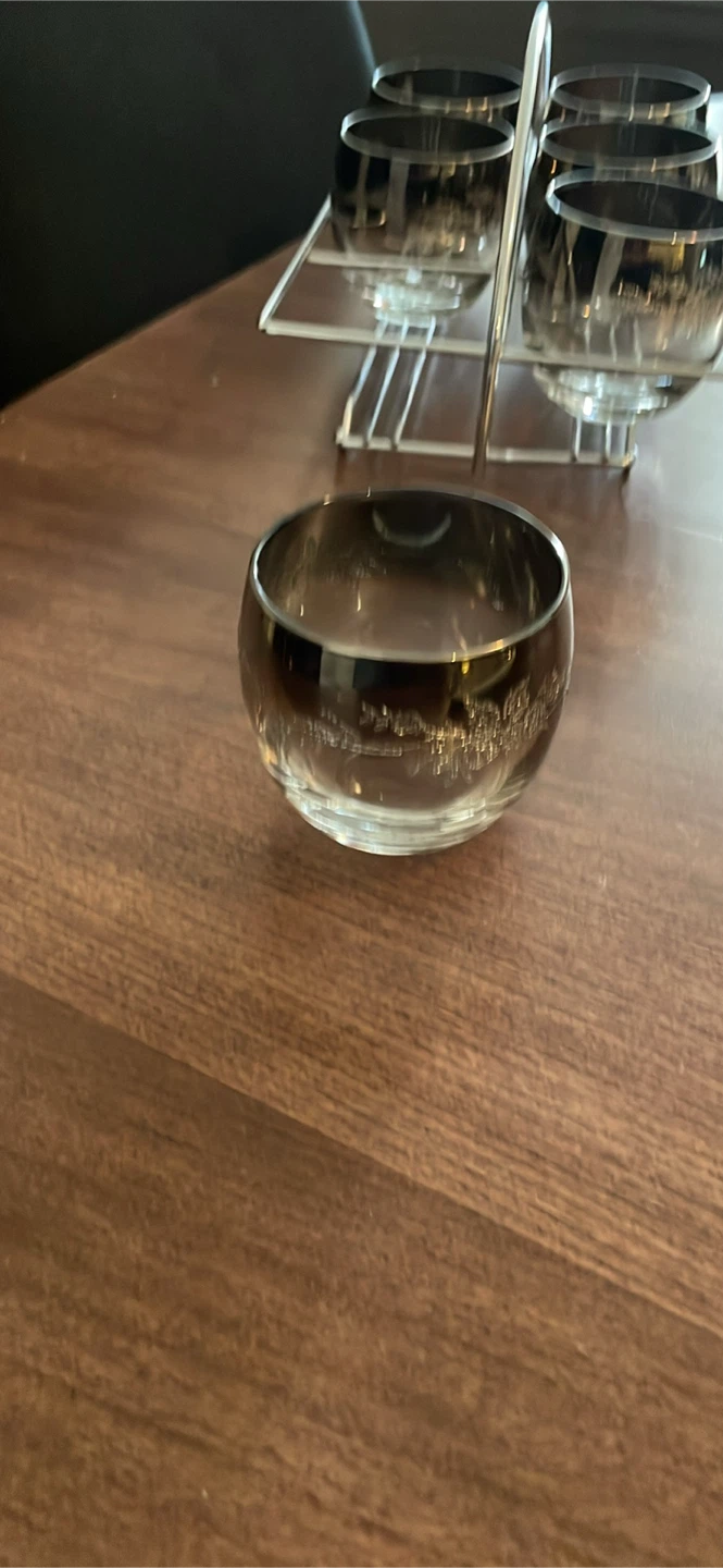 Vintage MCM Silver Fade Roly Poly Glasses with Caddy (Set of 6) - photo 2