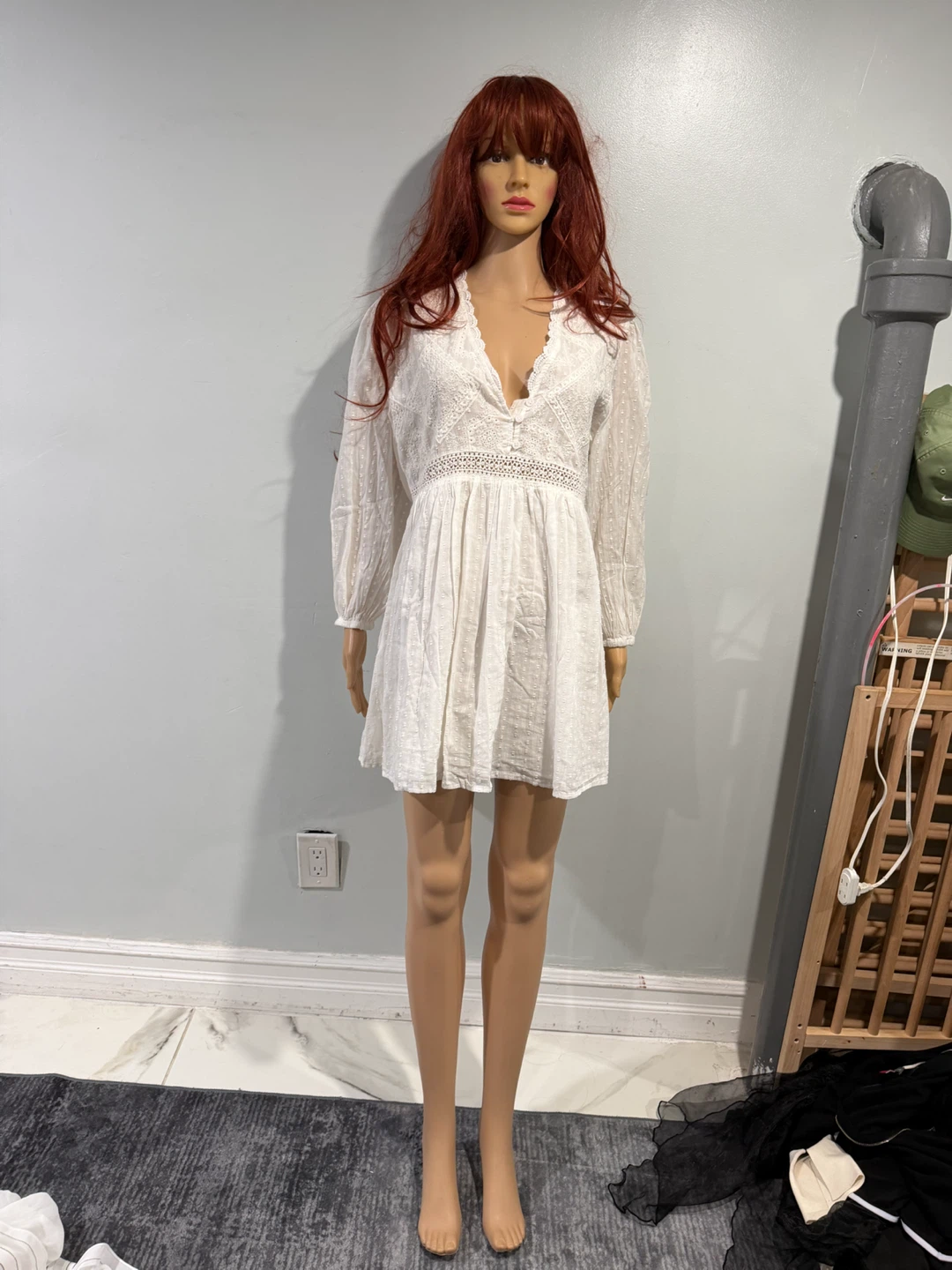 Zara White Mini Dress with Polka Dots - Size S