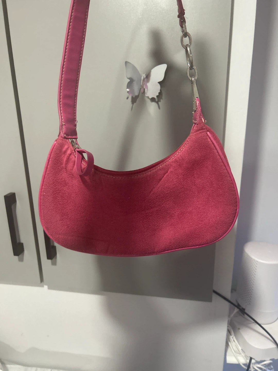 Pink Suede Shoulder Bag