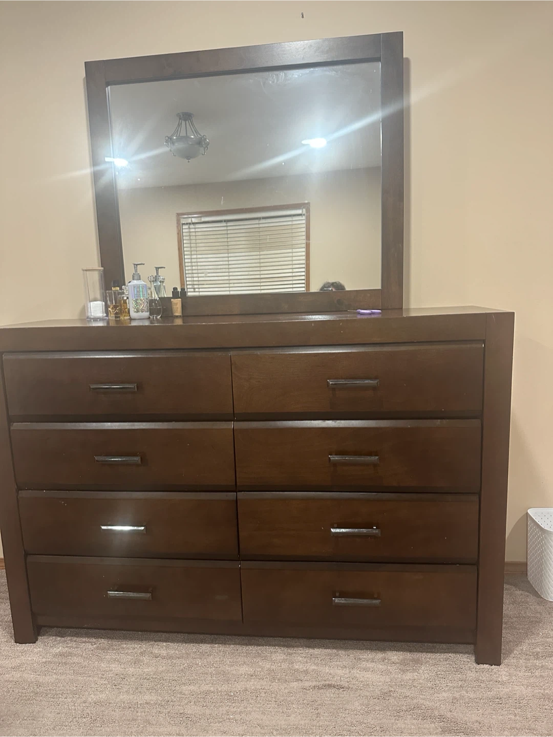 Dark Brown 6-Drawer Dresser with Mirror