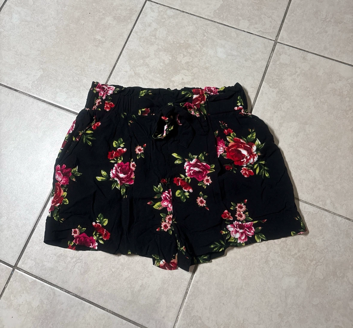 Black Floral Paperbag Shorts - photo 2