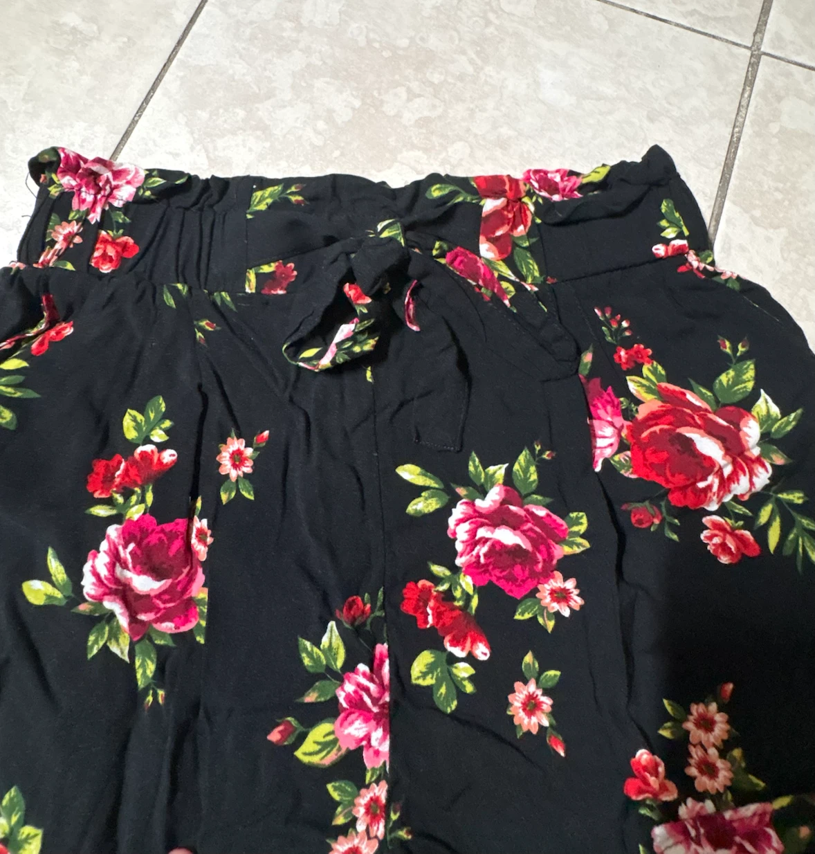 Black Floral Paperbag Shorts - photo 4
