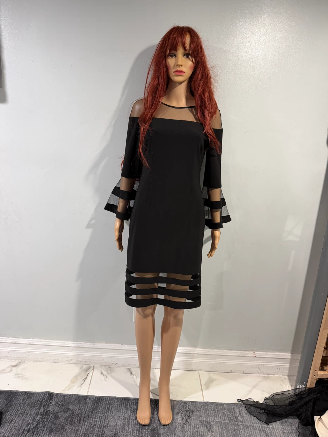 Betsy & Adam Black Sheer Sleeve Dress