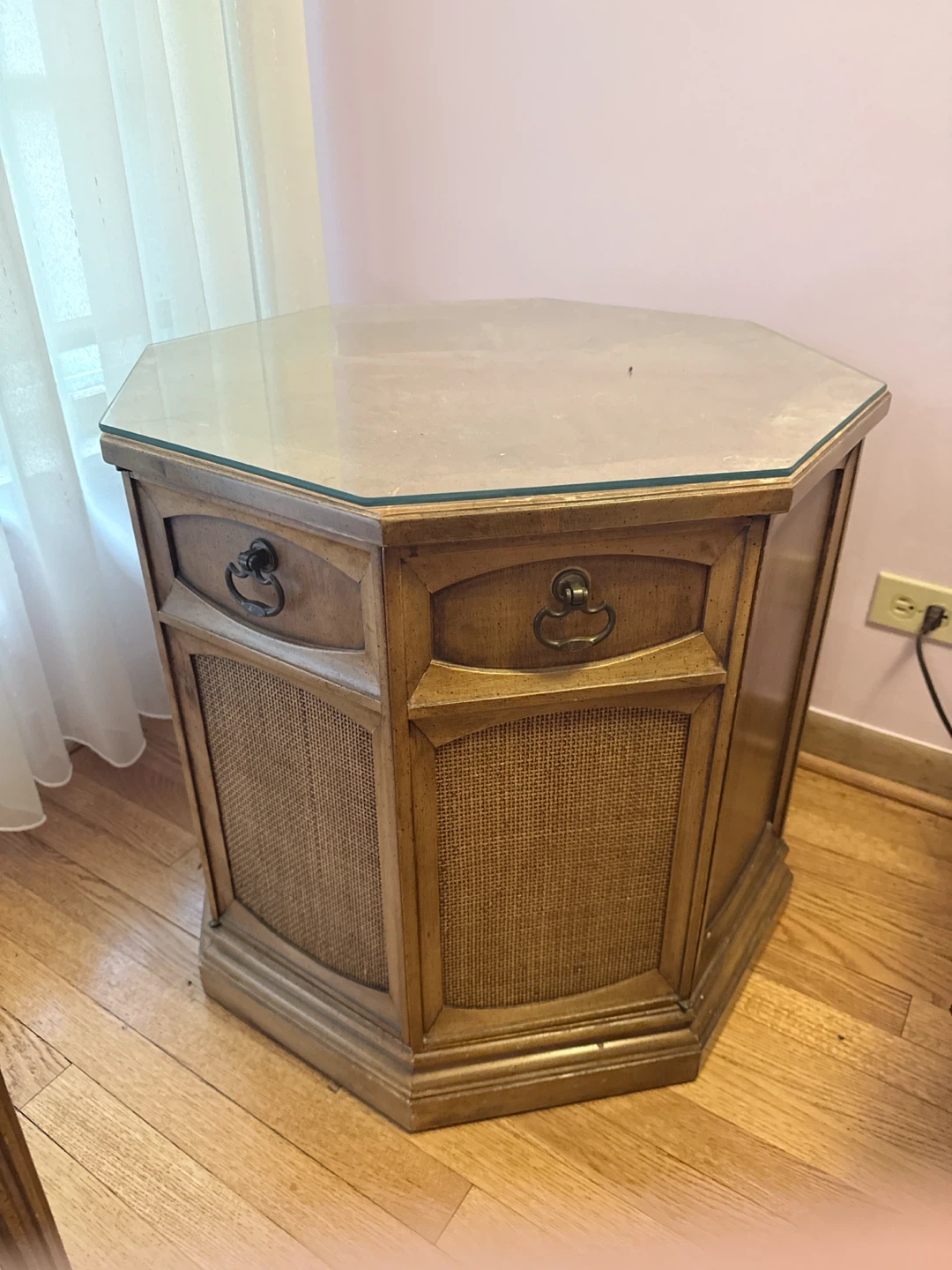 Vintage Hexagonal Side Table with Glass Top