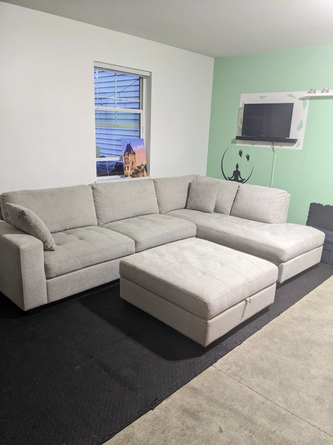 Light Grey Sectional Sofa with Storage Ottoman