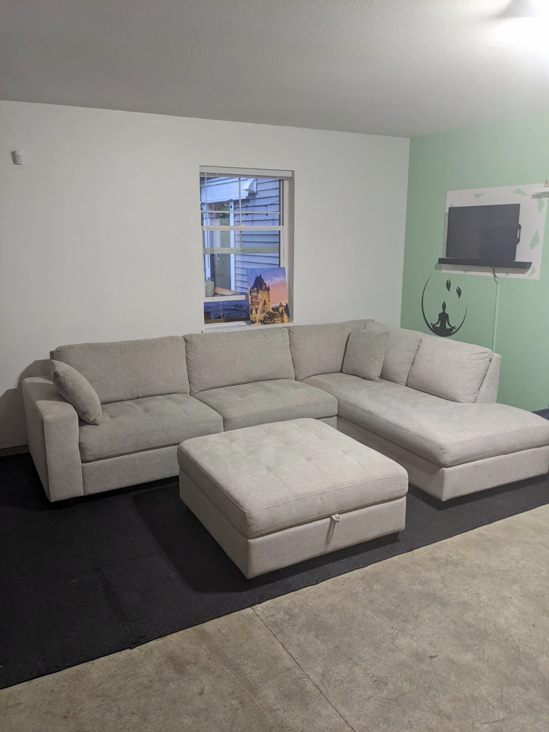 Light Grey Sectional Sofa with Storage Ottoman - photo 2