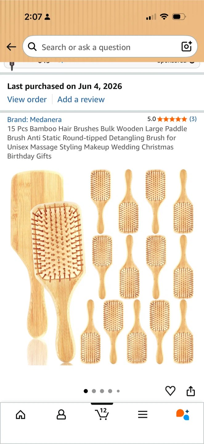 Medanera 15 Pcs Bamboo Hair Brushes