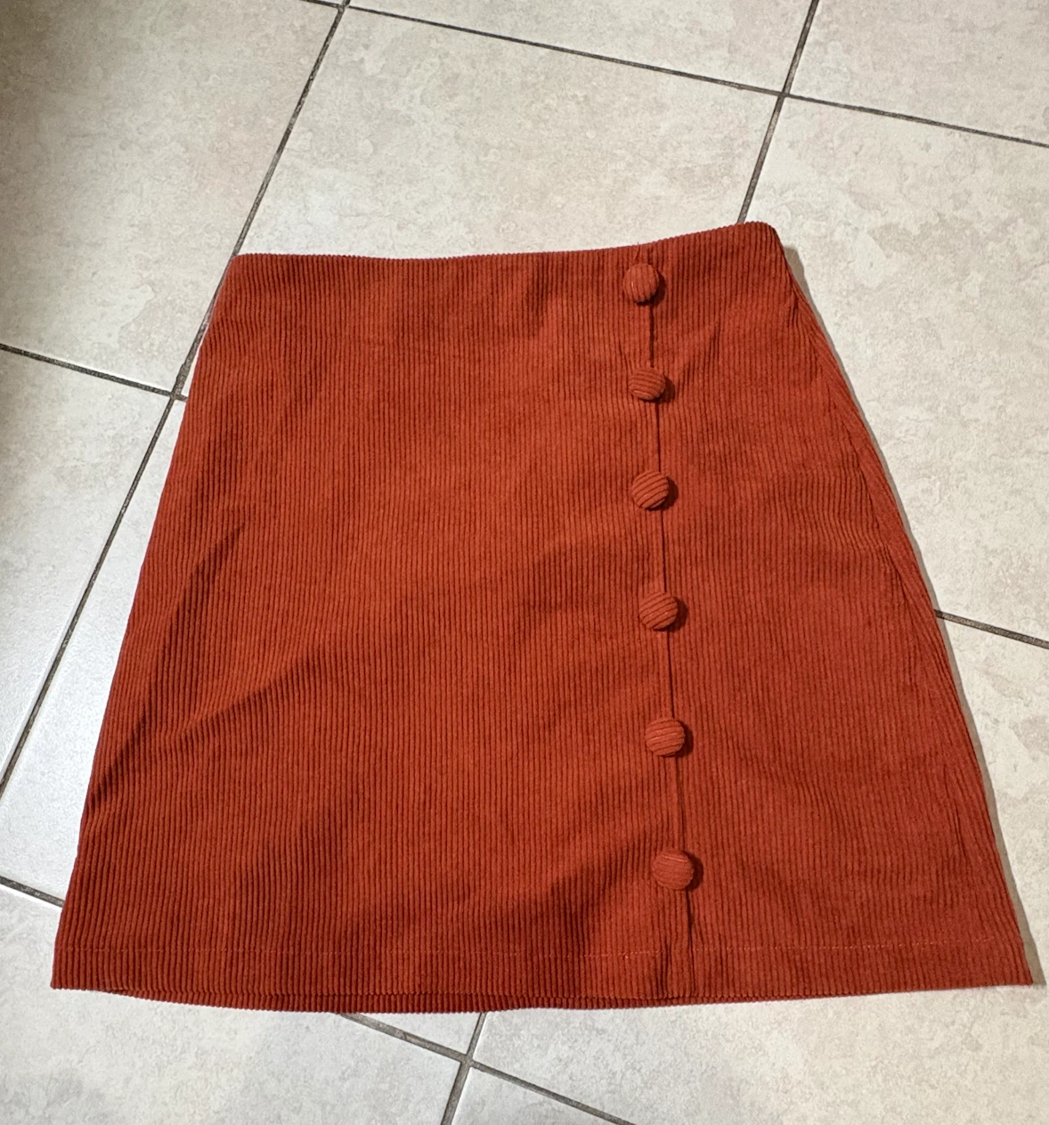 Rust Corduroy Button Front A-Line Skirt - photo 2
