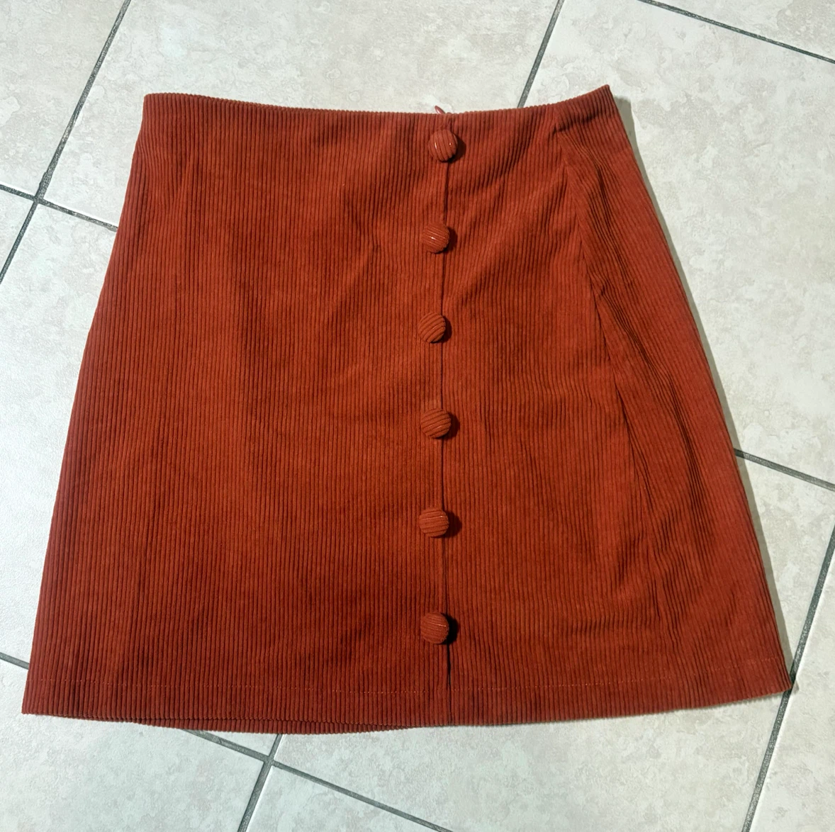 Rust Corduroy Button Front A-Line Skirt - photo 5