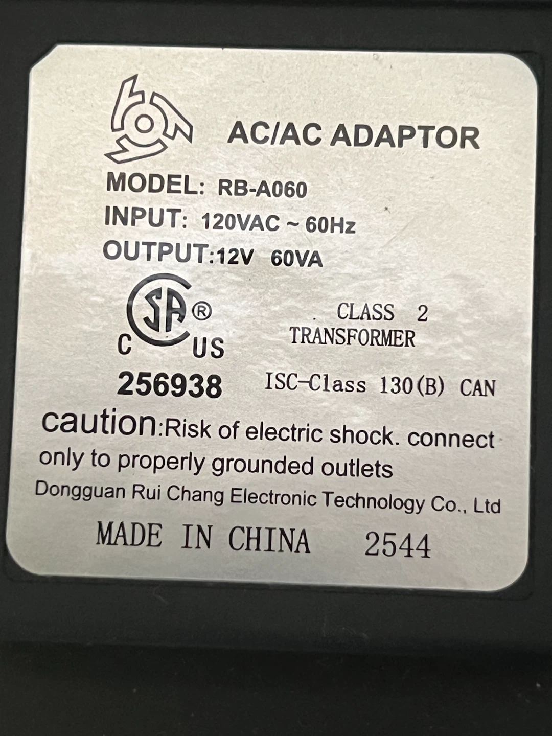 AC/AC Adaptor Model RB-A060