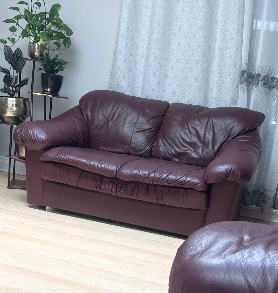 Burgundy Leather love seat and armchair