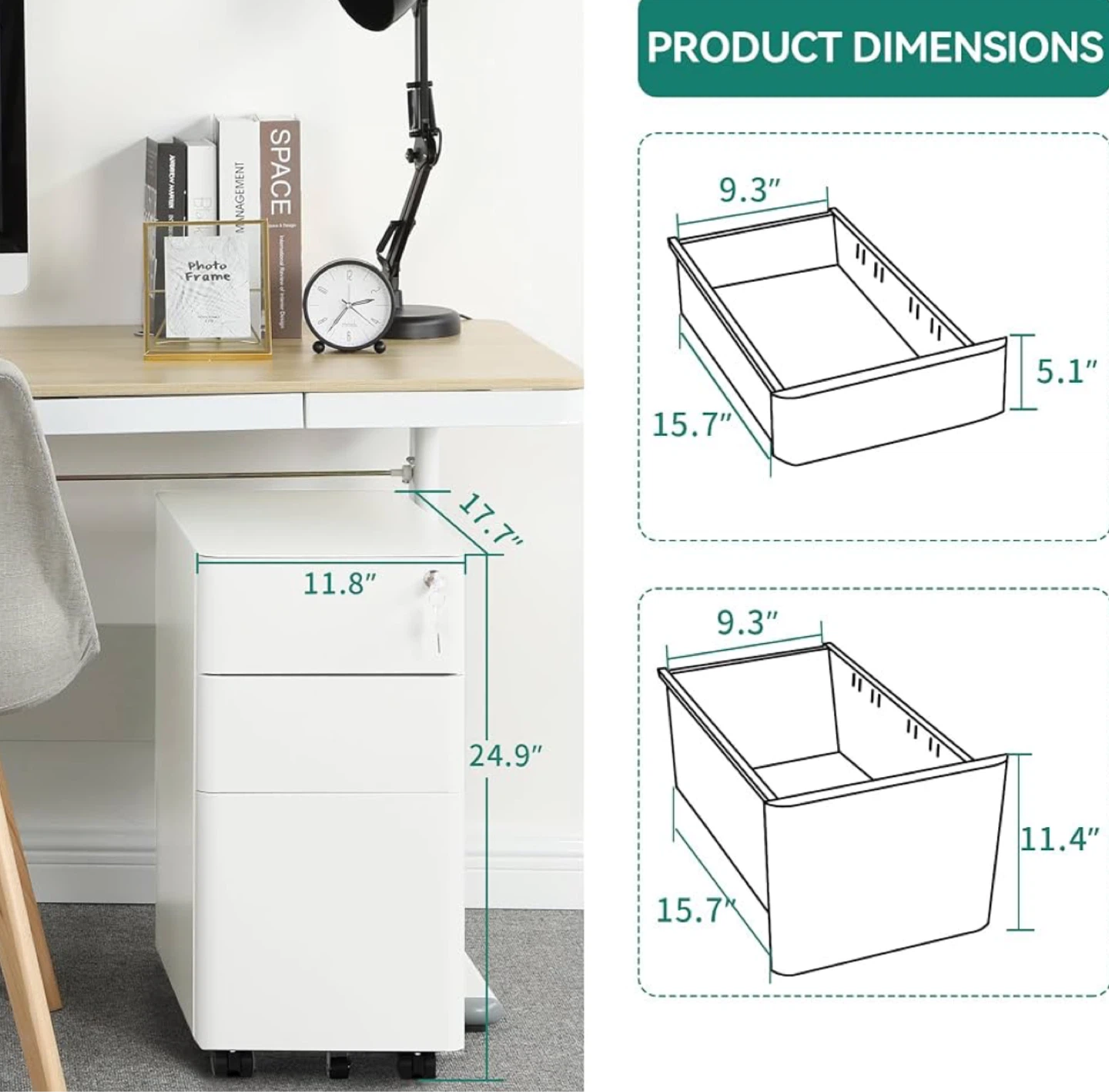 3-Drawer Metal Filing Cabinet with Keys - photo 3
