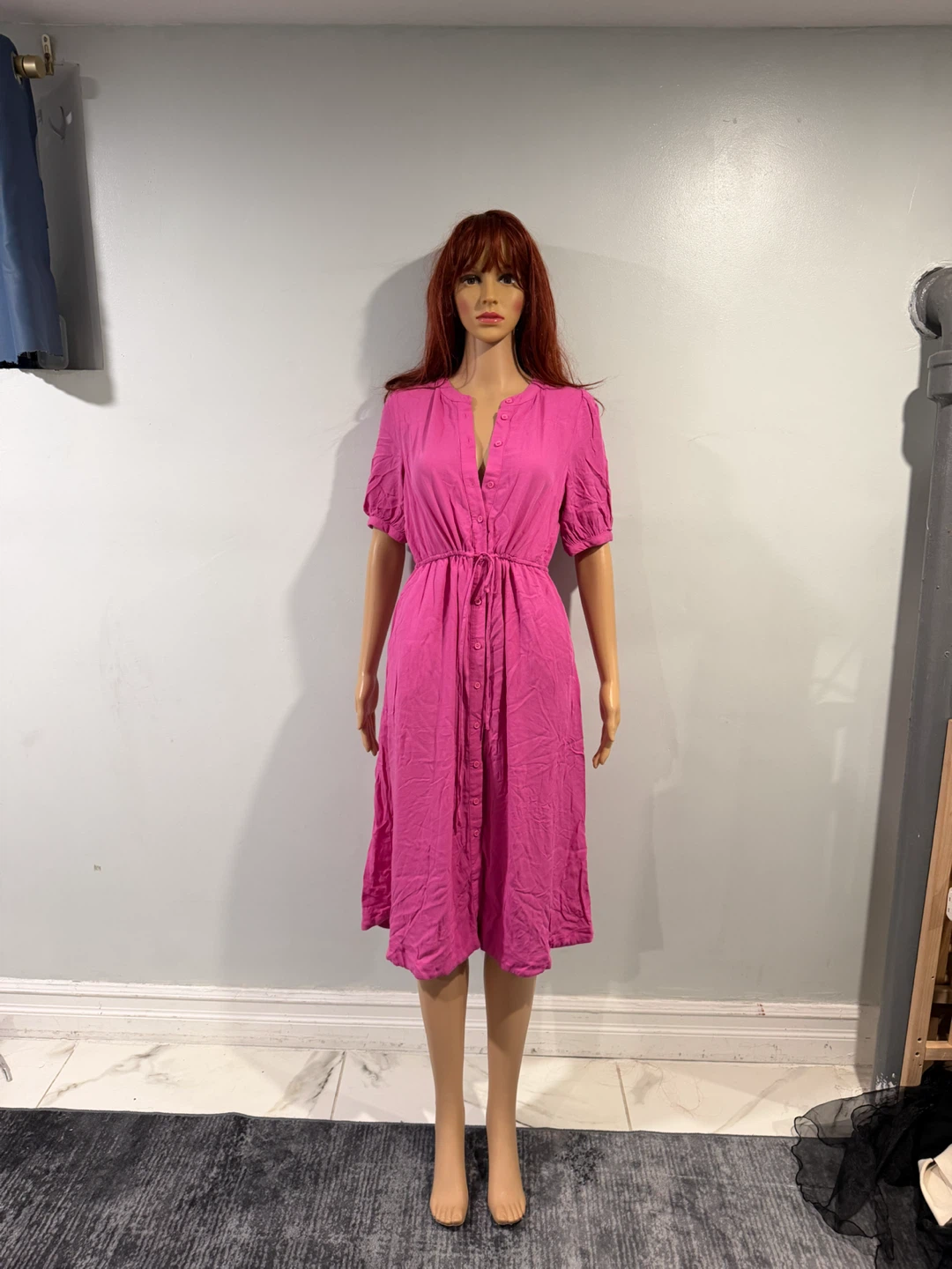 Amazon Essentials Pink V-Neck Drawstring Waist Dress XS
