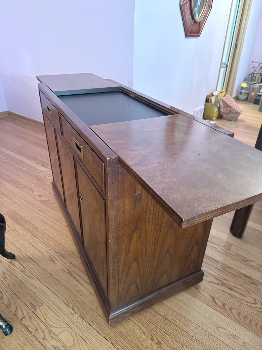 Vintage Wooden Bar Cabinet with Pull-Out Top - photo 3