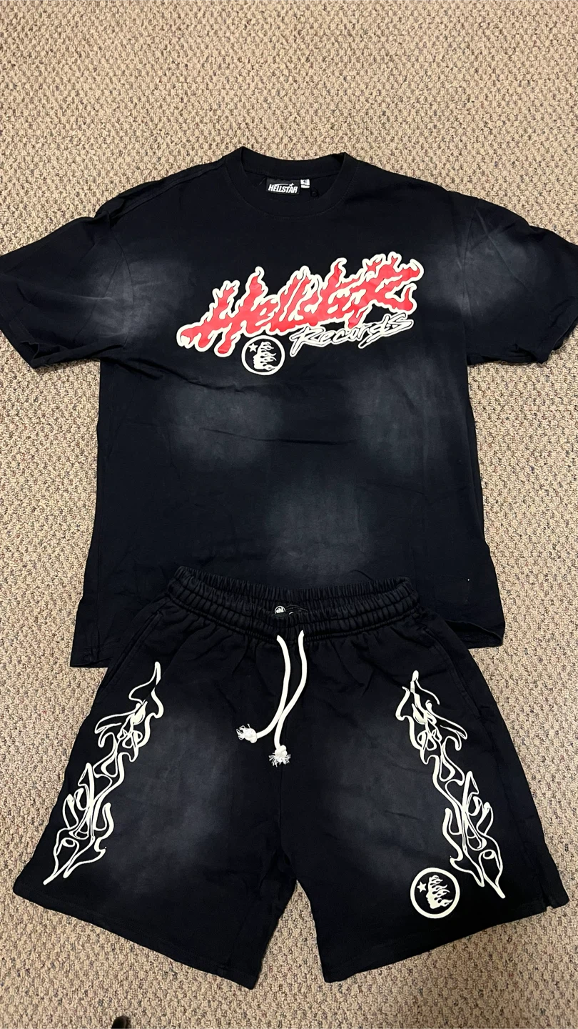 Hellstar Records red/white + tour back graphic + flame short set