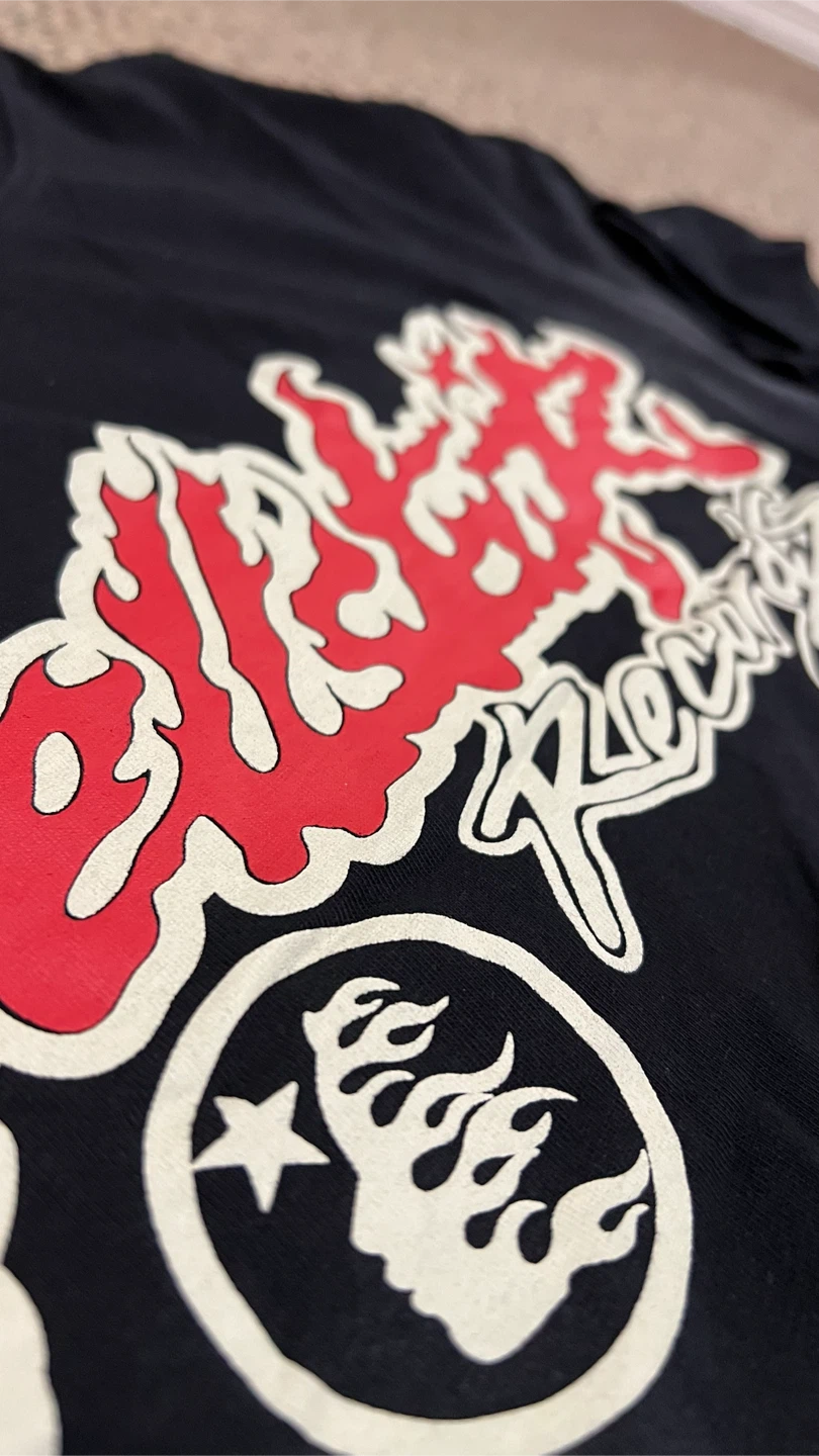 Hellstar Records red/white + tour back graphic + flame short set - photo 3