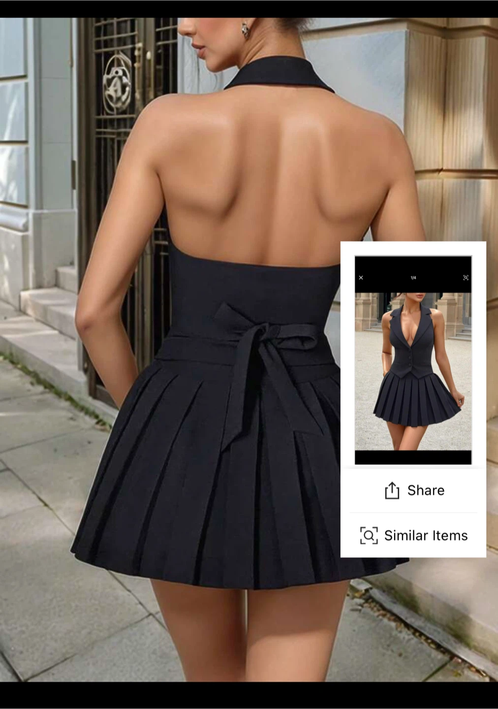 Black Halter Neck Pleated Skirt Dress