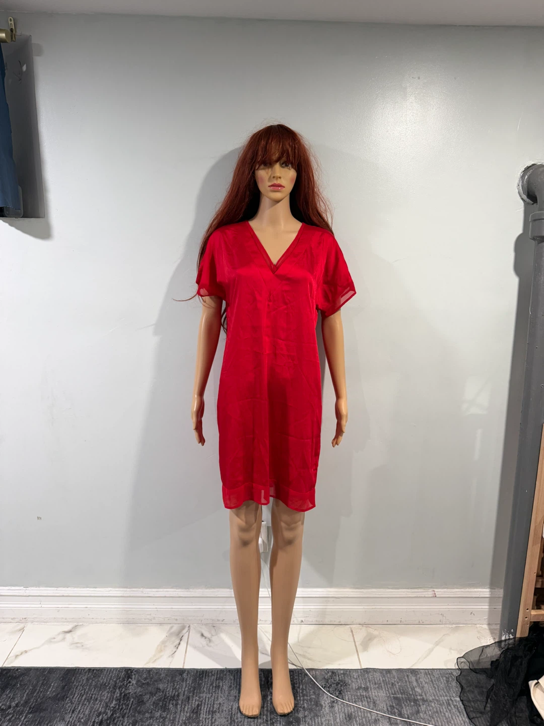 DKNY Red V-Neck Sheath Dress XS