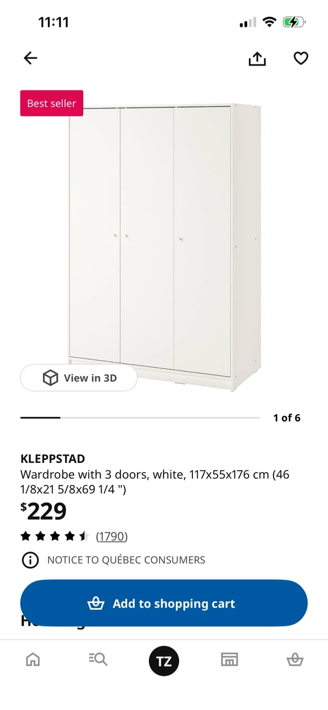 IKEA KLEPPSTAD Wardrobe with 3 Doors, White