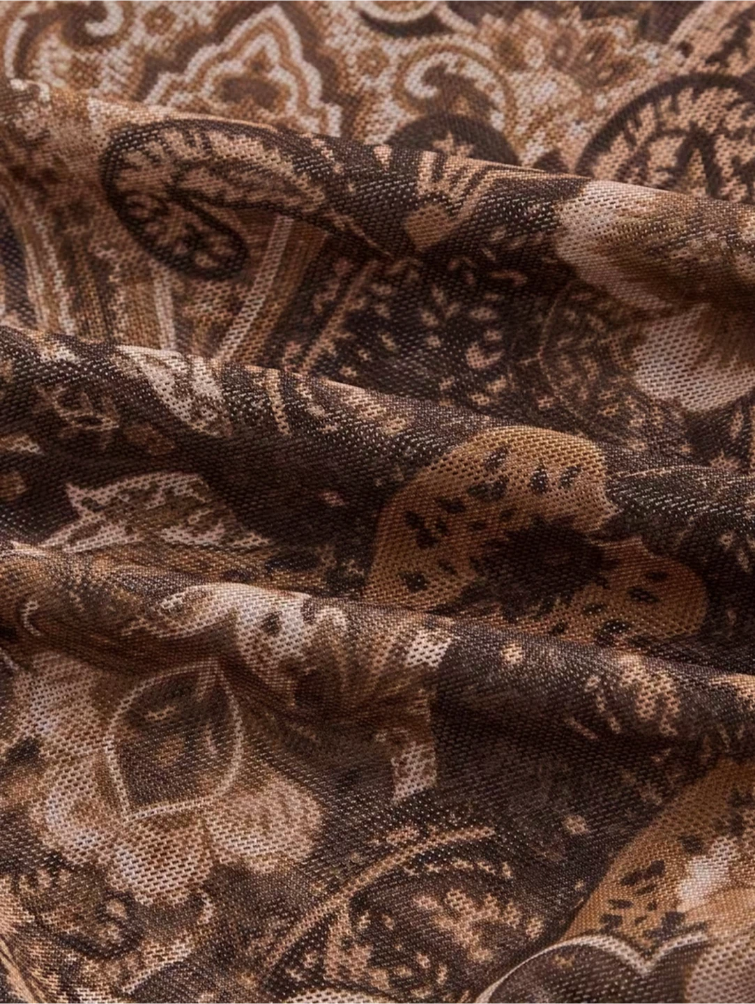 Brown Paisley Mesh Bell Sleeve Summer Top Size Small - New - photo 3