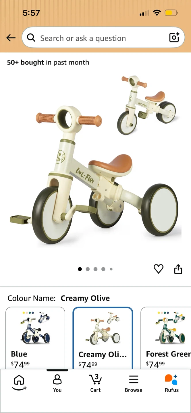 Lol FUN Balance Bike/Tricycle - Creamy Olive - photo 3