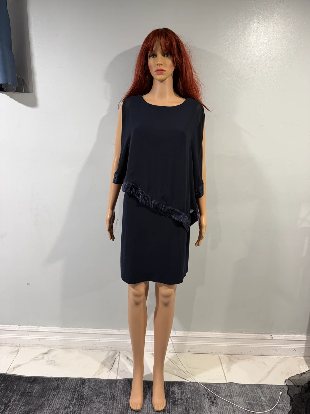 DressBarn Navy Blue Sequin Trim Dress Size 6