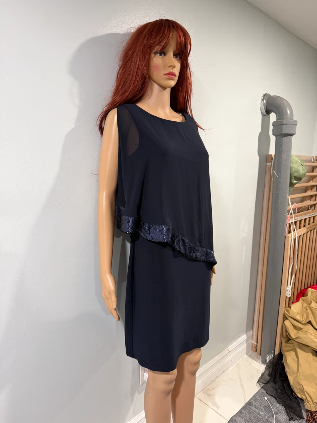 DressBarn Navy Blue Sequin Trim Dress Size 6 - photo 2