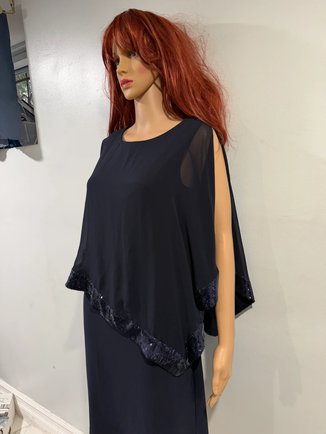 DressBarn Navy Blue Sequin Trim Dress Size 6 - photo 3