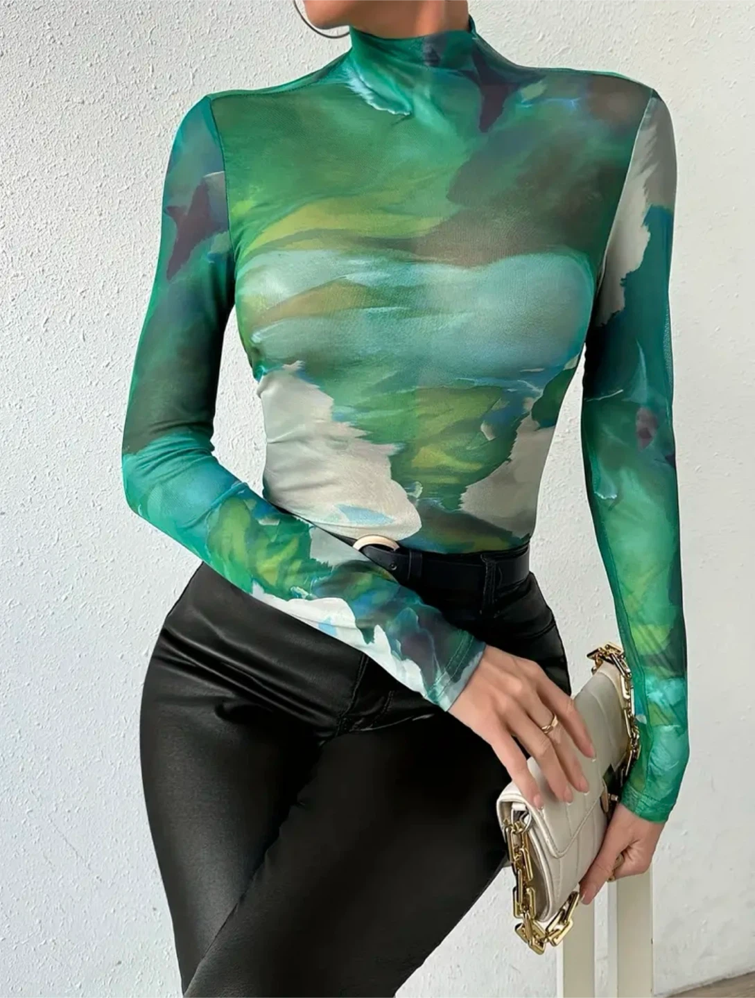 Green Tie & Dye Mesh Sheer Summer Abstract Print Top - Brand New - photo 3
