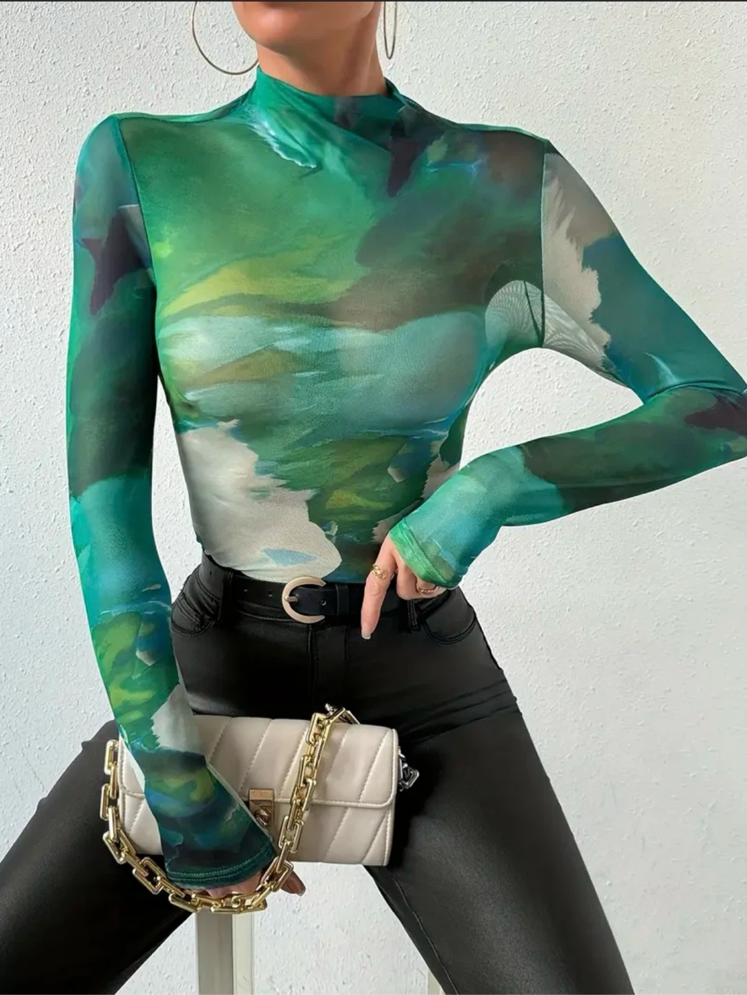 Green Tie & Dye Mesh Sheer Summer Abstract Print Top - Brand New - photo 4
