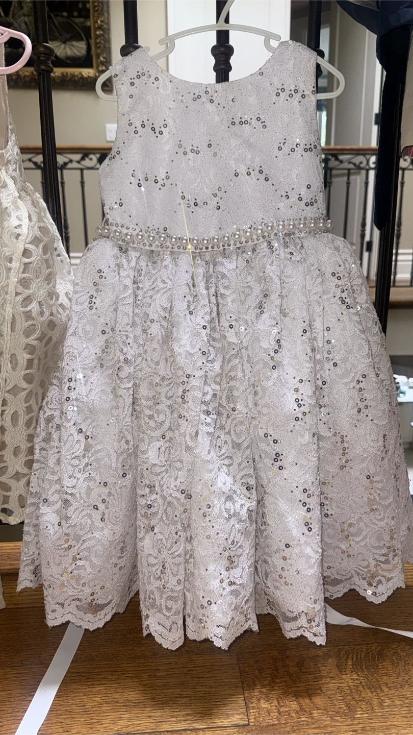 White Lace Sequin Dress and beige dress