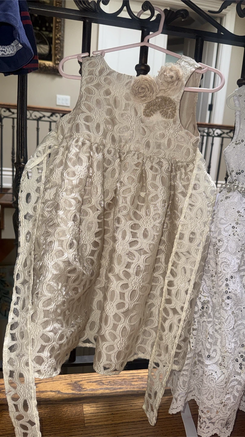 White Lace Sequin Dress and beige dress - photo 2