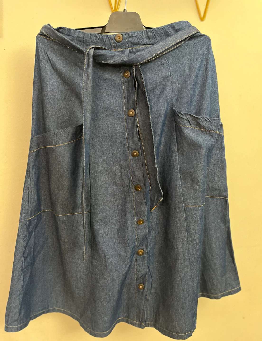Dark Wash Denim Button-Front Midi Skirt - photo 2