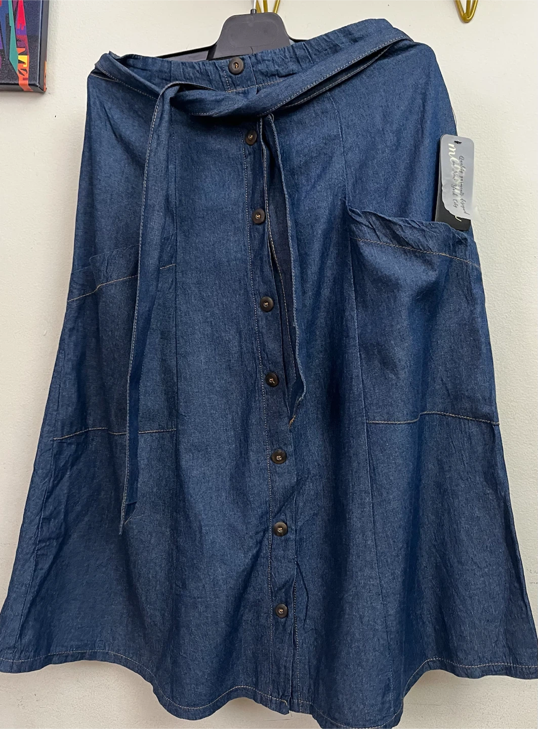 Dark Wash Denim Button-Front Midi Skirt - photo 3