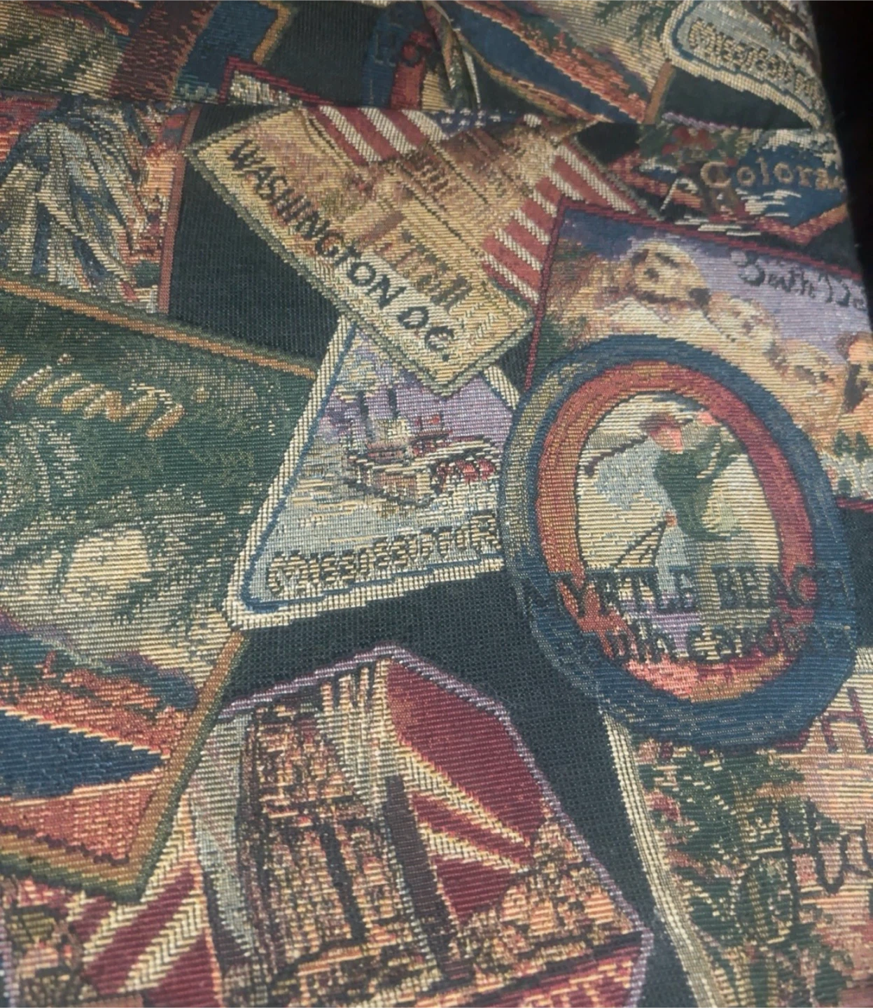 Loveseat with Vintage Travel Patchwork Upholstery - photo 2