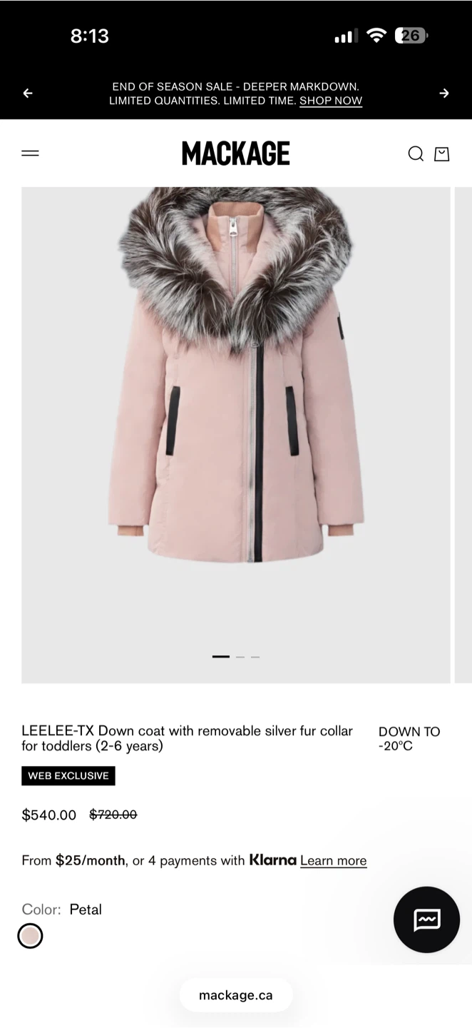 Mackage Down Coat Size 2