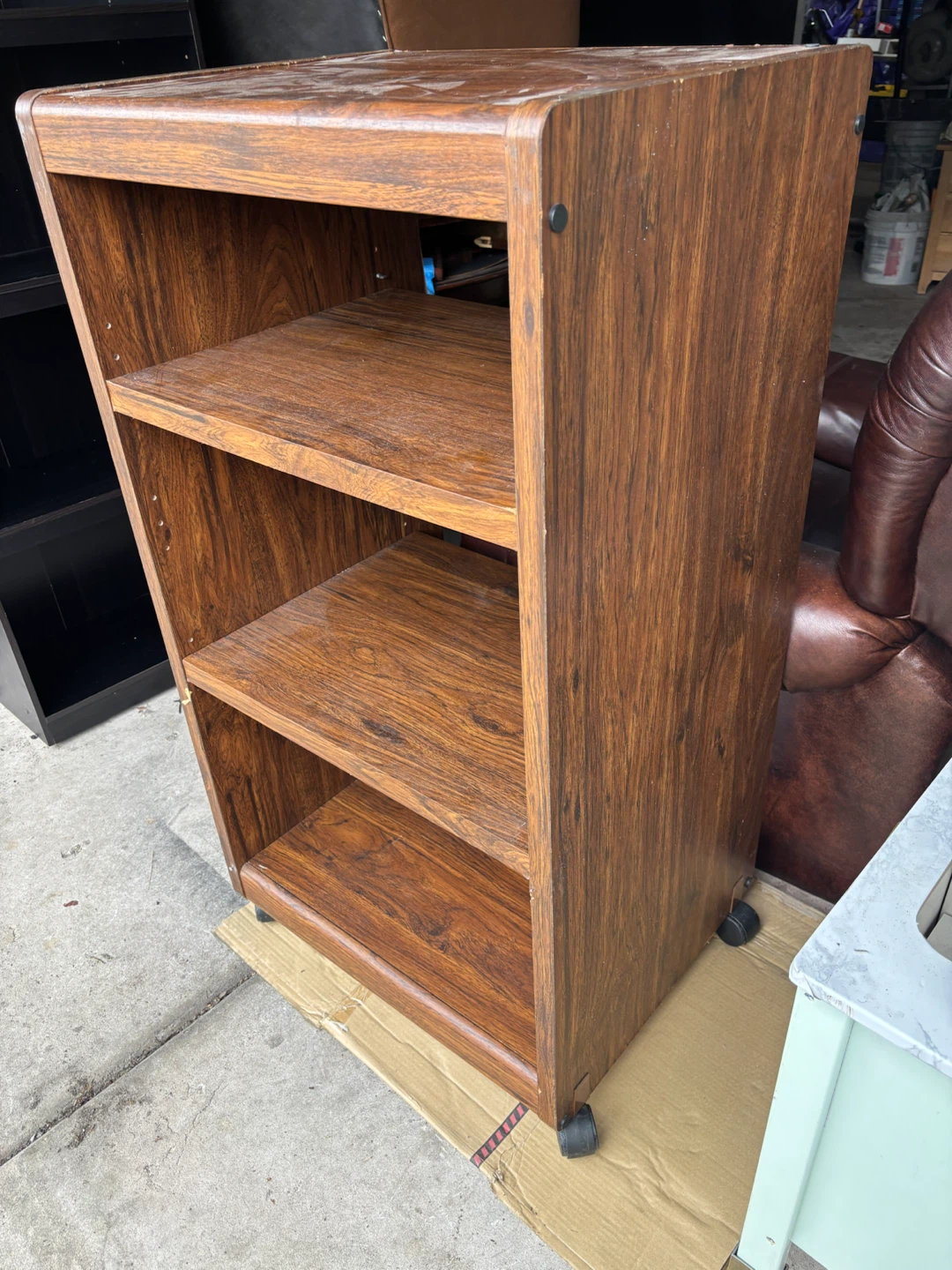 Wood Finish 3-Shelf Bookcase with Wheels