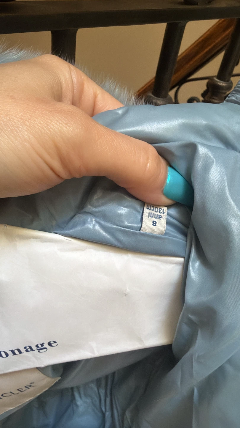 Moncler Baby Blue Down Puffer Coat with Fur Hood Size 8A - photo 3