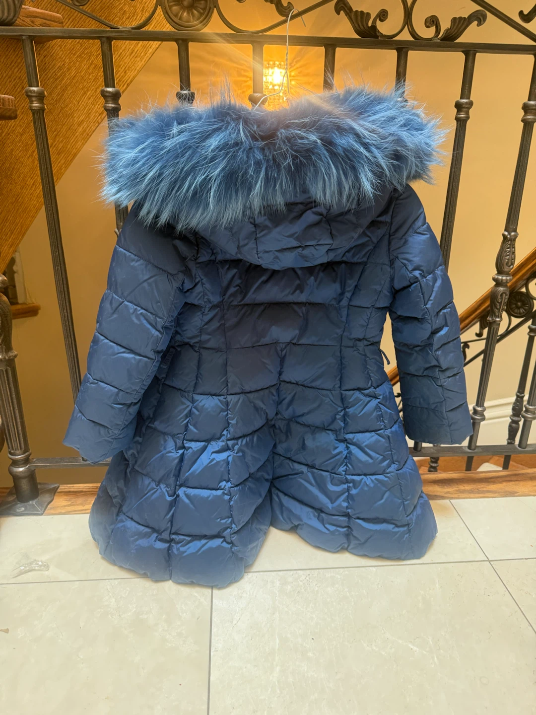 Blue Puffer Coat with Fur Hood - photo 2