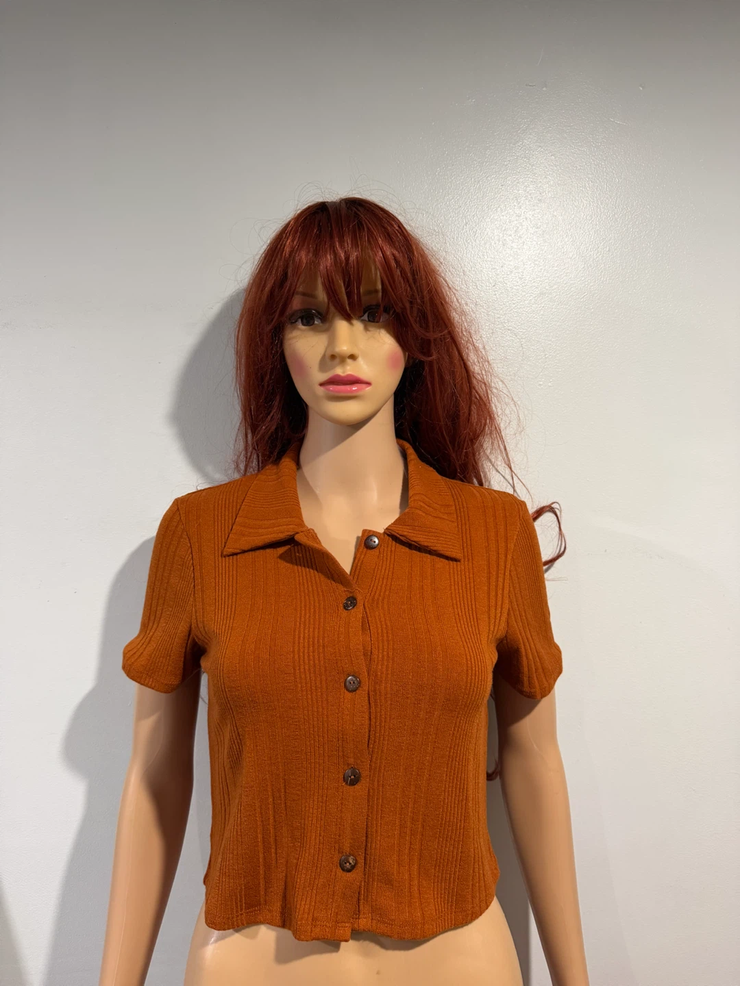 BOZZOLO Ribbed Knit Button-Up Shirt - Medium