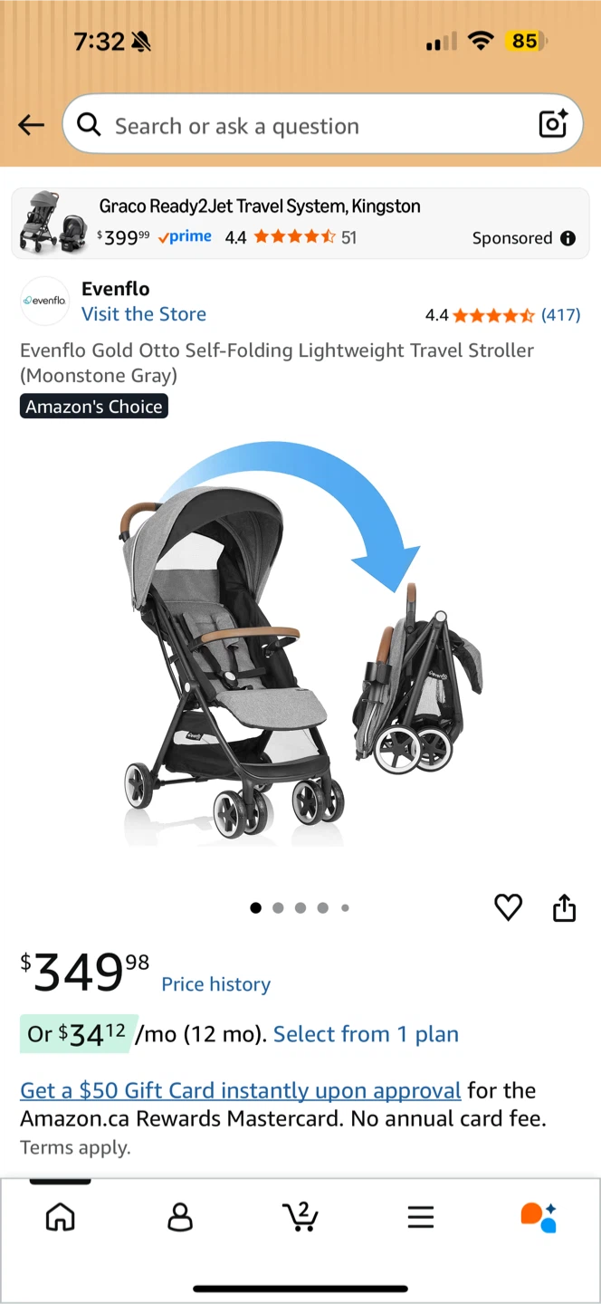 Evenflo Gold Otto Travel Stroller - Moonlight Gray - photo 3