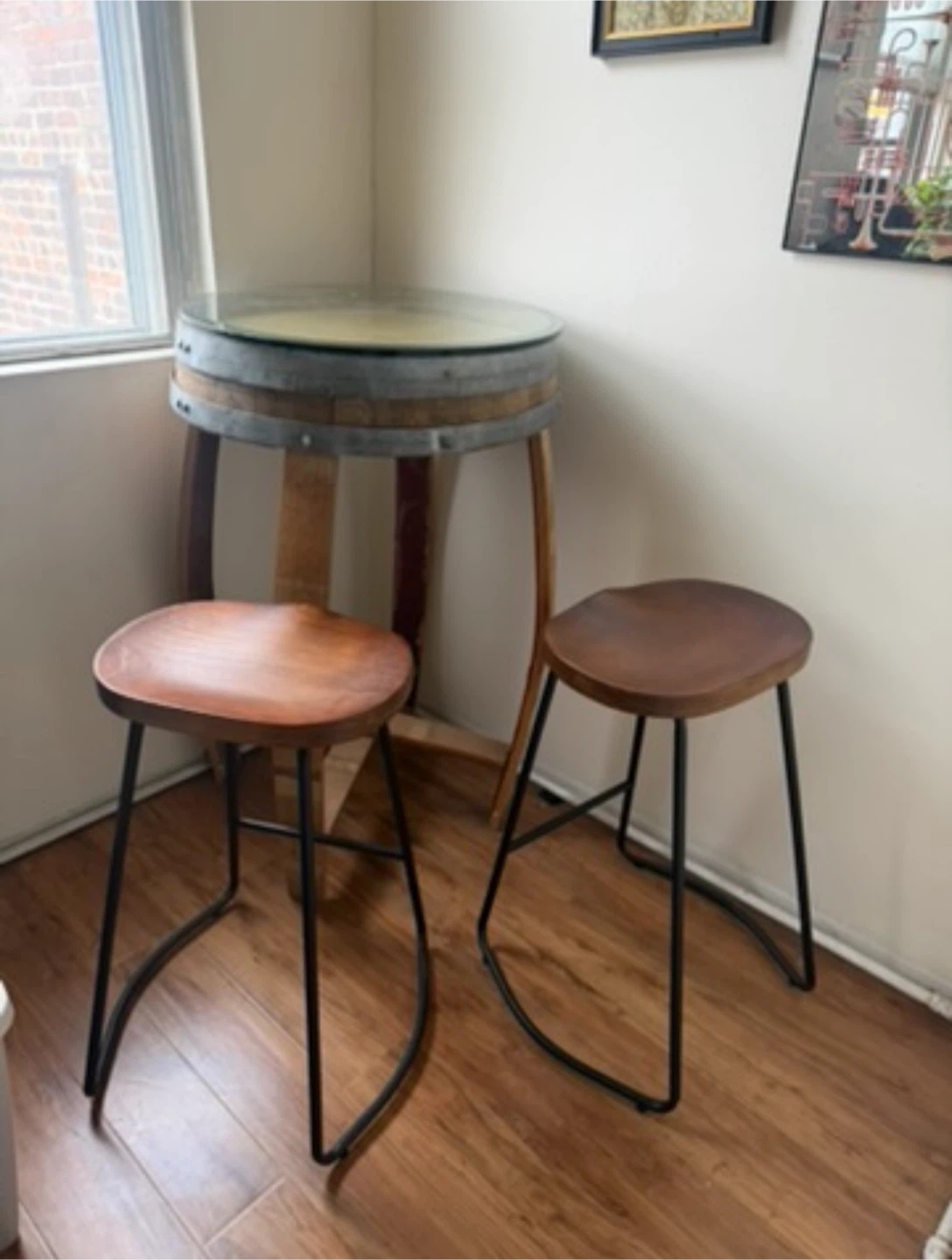 Wine Barrel Coffee Table with Glass Top and Stools - photo 2