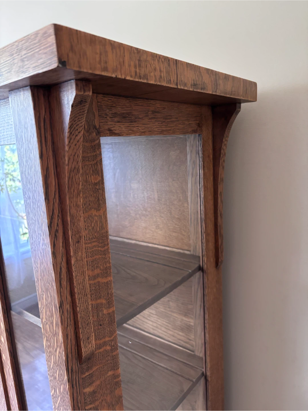 Antique Mission Oak Glass China Cabinet with Key - photo 4